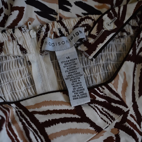 Madison Leigh Brown & Tan Striped Mini Dress – Chest Bow – Size 14 - Picture 5 of 5